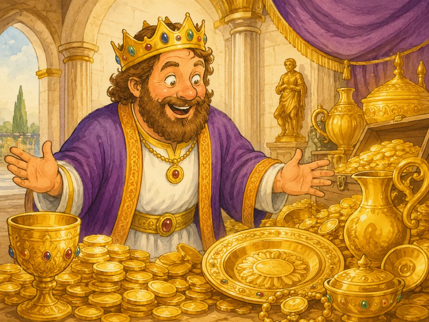 King Midas in a textbook-style story illustration