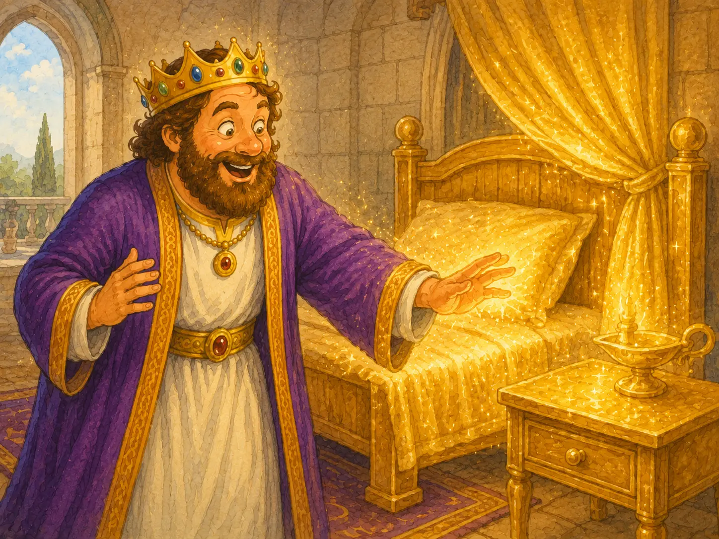 King Midas shocked as his food turns into gold