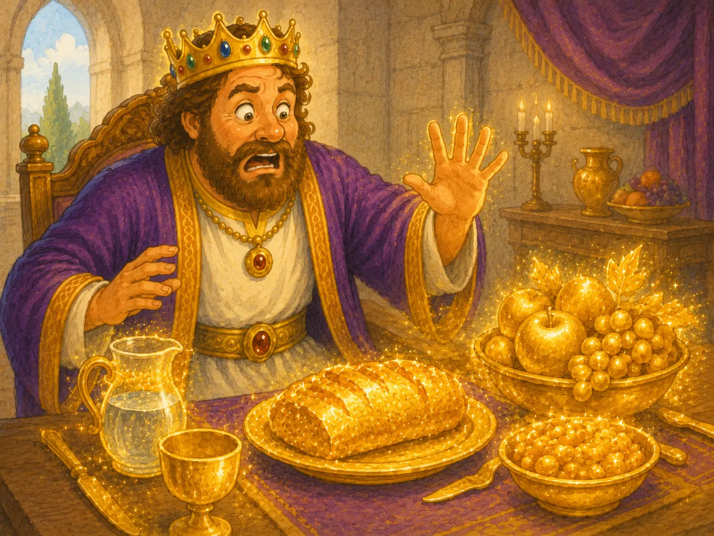 King Midas realizing the cost of the golden touch